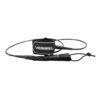 This image shows a slightly angled side - view of the black Vessel ankle leash. The features such as the coiled design, Velcro strap, and the brand name "VESSEL" are clearly visible, similar to the first picture.