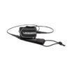 This image shows a slightly angled side - view of the black Vessel ankle leash. The features such as the coiled design, Velcro strap, and the brand name "VESSEL" are clearly visible, similar to the first picture.