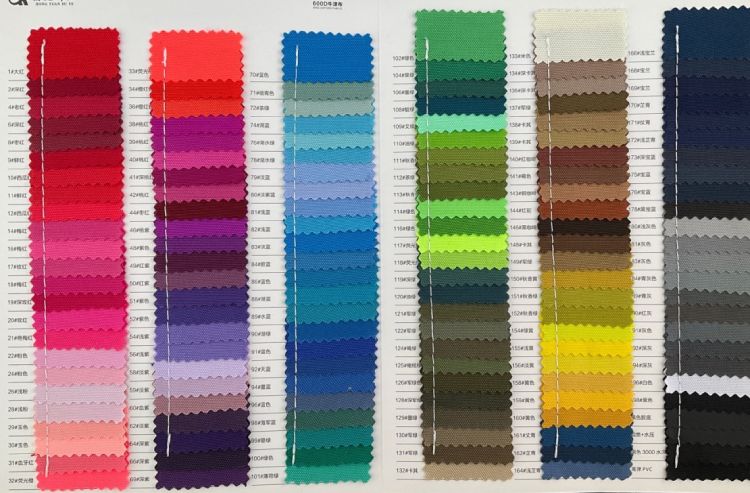 Oxford 600D waterproof fabric color swatch chart for changing mats