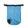 The back view of the blue waterproof dry bag reveals a hidden pocket, providing extra storage space.