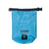 A compressed front view of the light blue waterproof dry bag, showcasing its flexibility and space - saving design.