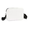 A white waterproof mail handbag with a sleek black strap, showcasing a front pocket and minimalist design, ideal for daily use to carry small items.