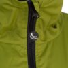 This picture shows the collar details of the military - green surf changing robe, including the zipper and the brand logo. These details further highlight the product's design and quality.