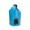 This side view of the blue waterproof dry bag highlights the stitched seams and the durable material, ideal for outdoor use