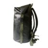 Streamlined black backpack (side view) – water-resistant, logo-ready, perfect for urban carry.