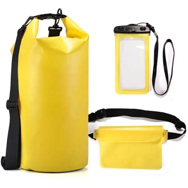 large dry bag, a waterproof phone pouch, and a small waterproof waist bag, suitable for water - related outdoor activities like swimming, rafting to keep items dry.