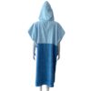Back view of light and dark blue surf poncho robe with hood