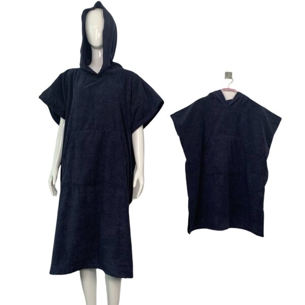Matching adult and kid surf ponchos in deep navy