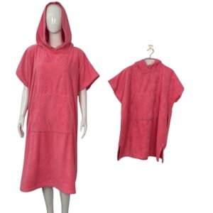 Matching parent and kid surf ponchos in rose pink