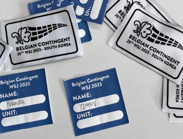 Custom embroidered and writable name labels for Belgian Contingent WSJ 2023 kids ponchos