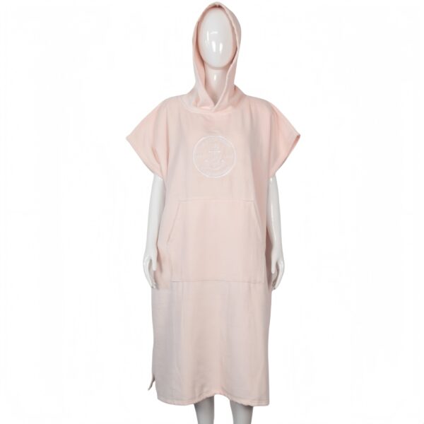 Light pink surf poncho in Morandi tone with white logo, soft cotton texture