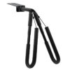 Black moped surfboard rack with dual arms and under-seat mounting bracket
