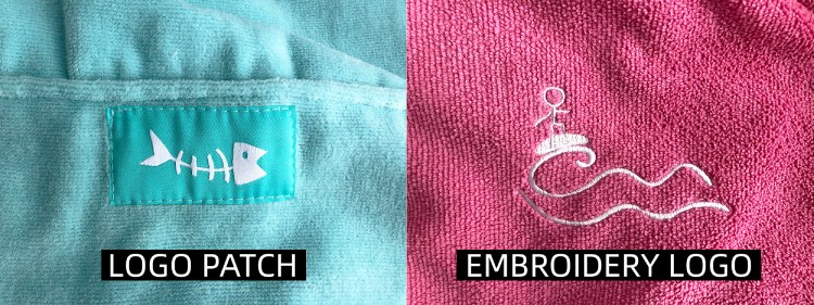 Microfiber poncho logo options – embroidery and patch