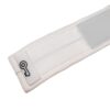 Close-up of key pocket label on white SUP leash cuff with Velcro area