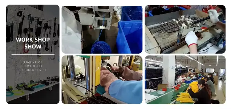 Surf leash workshop showing assembly lines and inspection stations