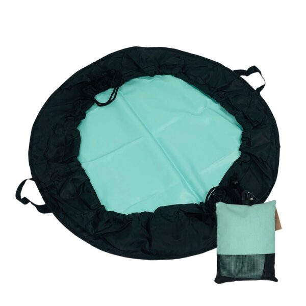 Drawstring surf changing mat and folded pouch set for wetsuit storage