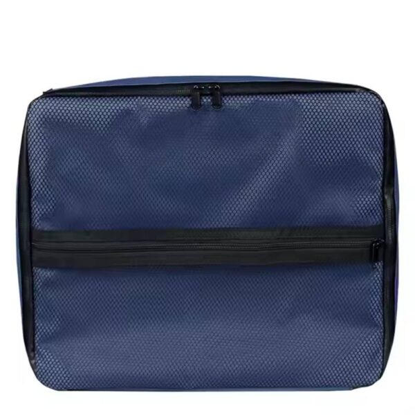 The front view of the Sup Deck Bag, which has a sleek, blue - colored mesh exterior with a long zipper.