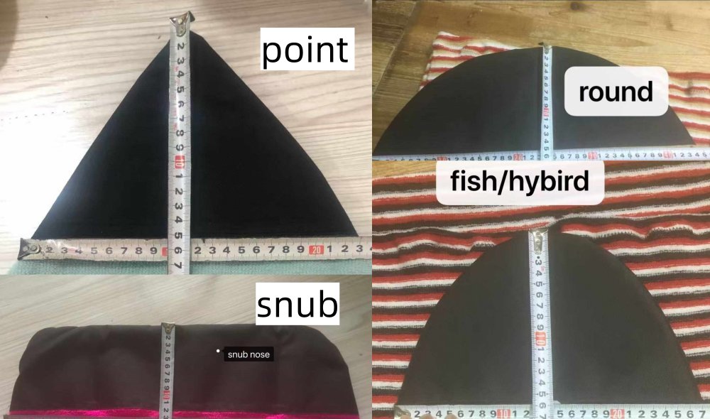 Four types of  surfboard nose