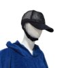 Black baseball Cap on a Mannequin The image shows the black Surf Baseball Cap worn by a mannequin. The mannequin is dressed in a blue hoodie, and the cap's adjustable strap is visible under the chin.