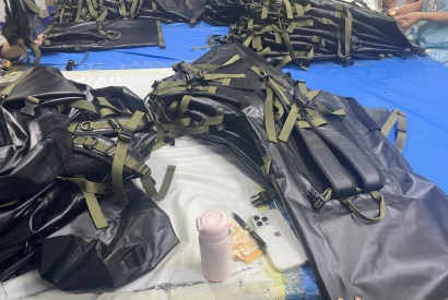 Surf dry bags in production at Shero Surf workshop